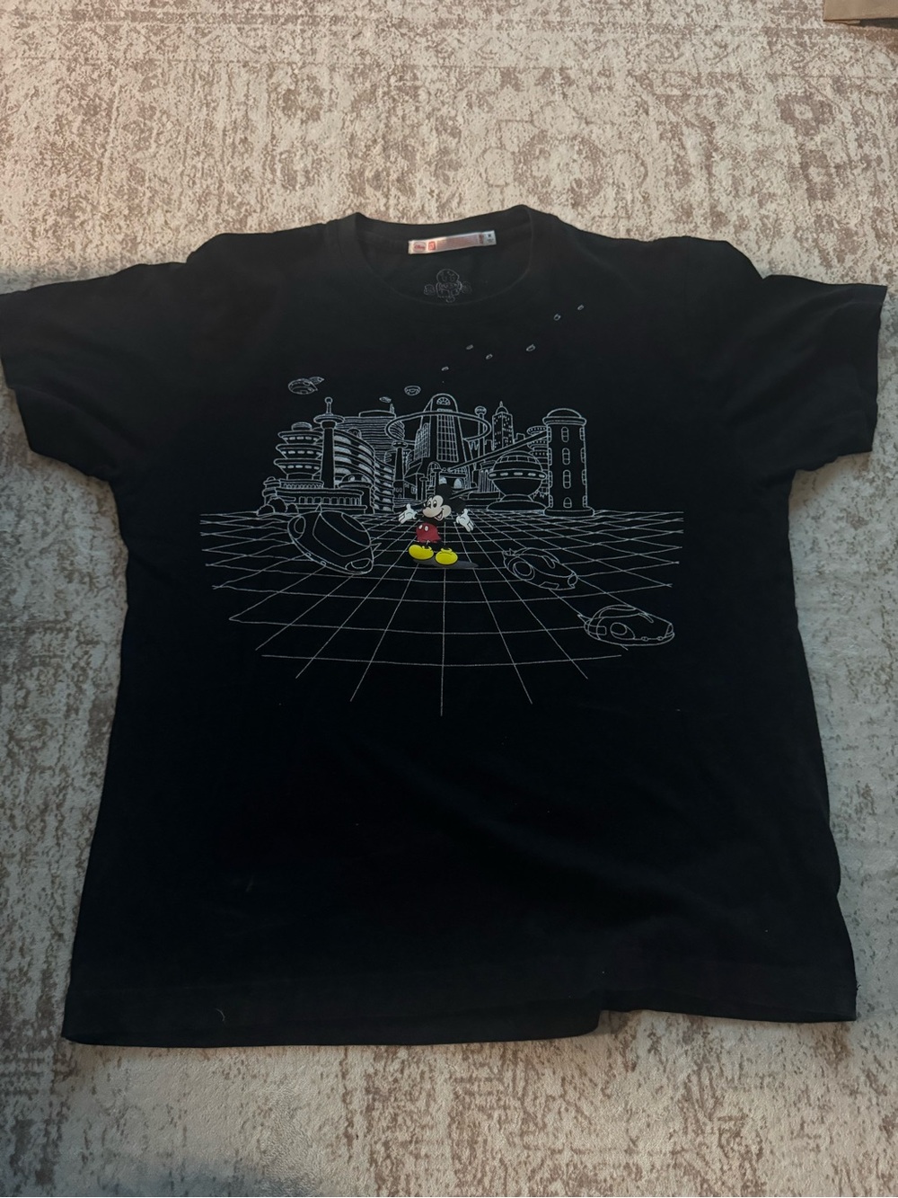 Uniqlo RARE Black Graphic Tee with Mickey Mouse Futuristic City